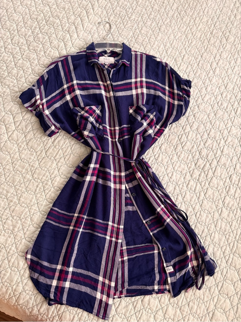 Rails Navy Plaid Midi Shirt Dress with Belted size small